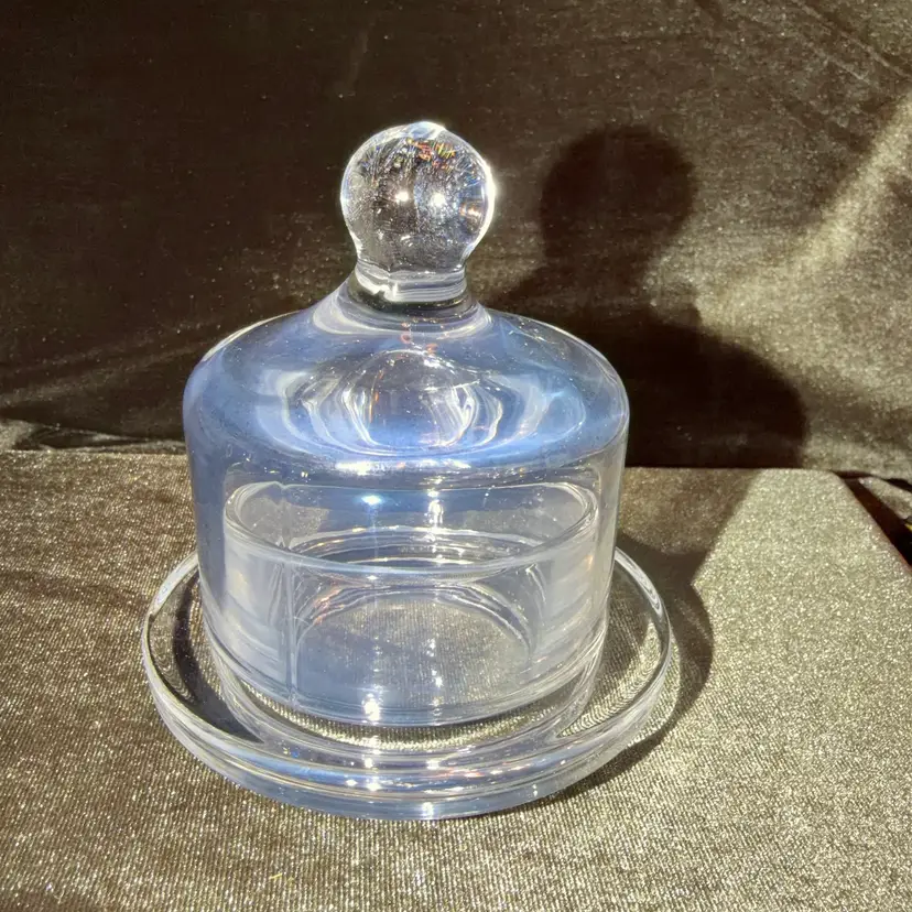 Clear Glass Mini Cloche Dome with Round Base Small 4" x 3" Butter Bell Caviar ** Glass is A Little cloudy*