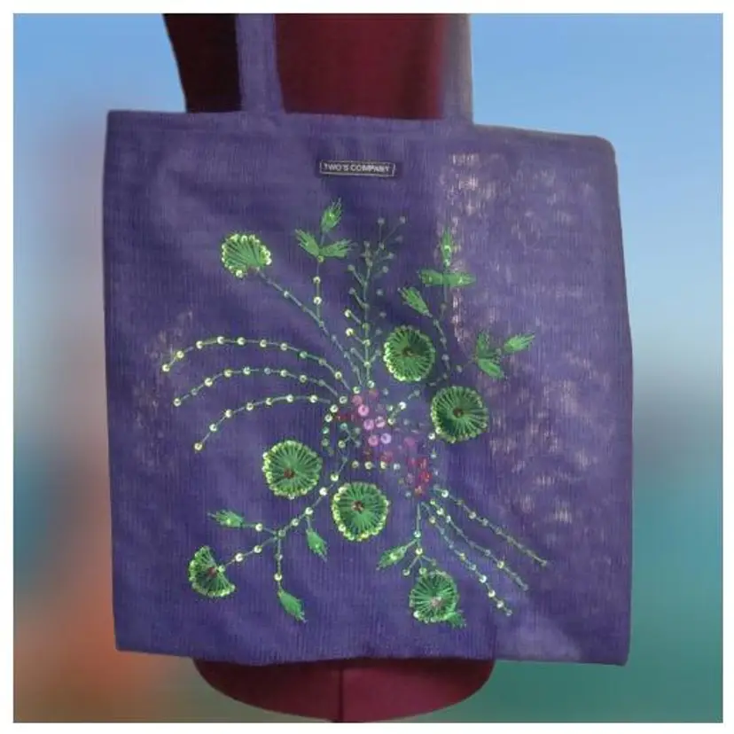 TWO'S COMPANY Embroidered Floral Nylon Mesh Tote