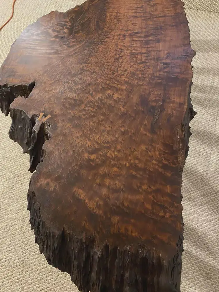 Ancient Redwood Burl patio table 80"L x 30-15W" x 24"H