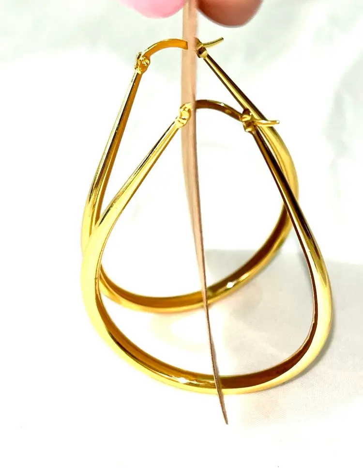 Gold Tone Approximately 3" Pierced Hoop Earrings