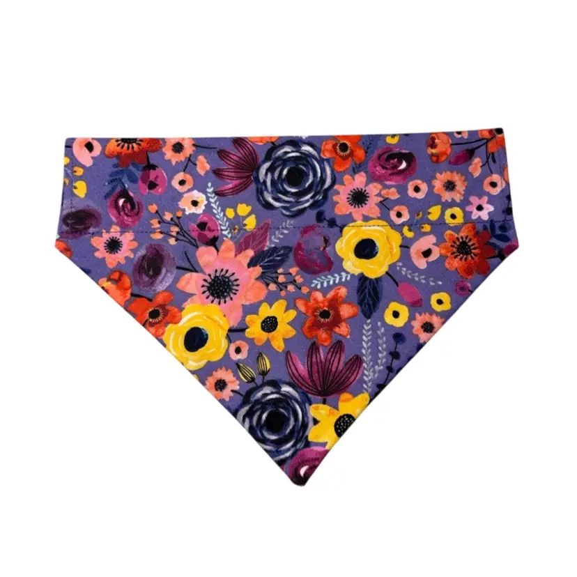 Dog Bandana Size Medium Purple Flower Print Dog Handmade Size 9 and 1/2” Wide