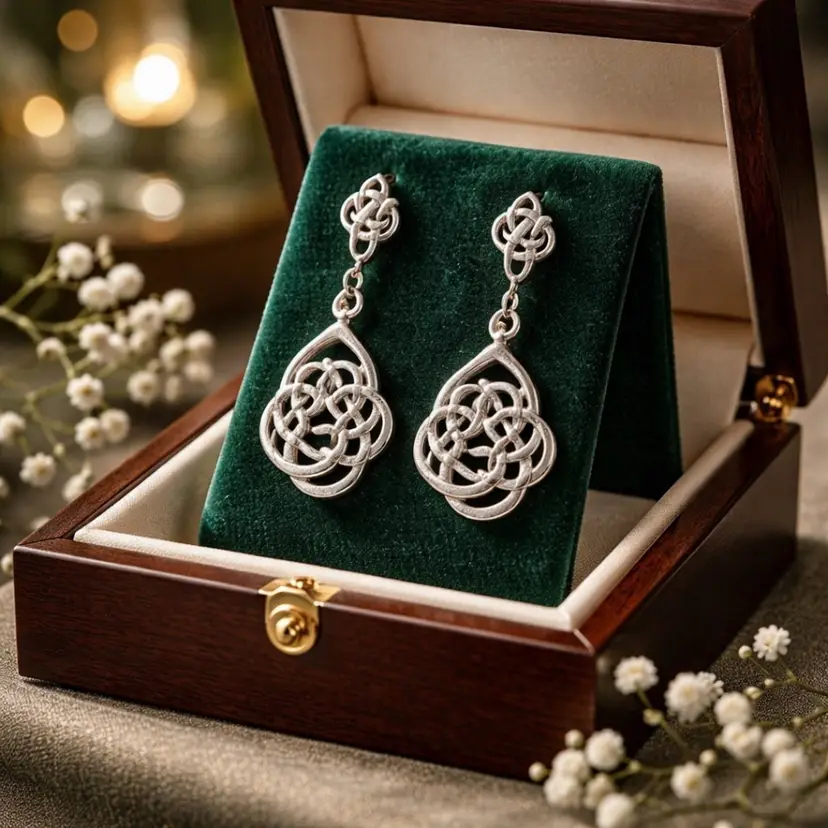 Sterling Silver Celtic Knot Dangle Earrings, 1.5"