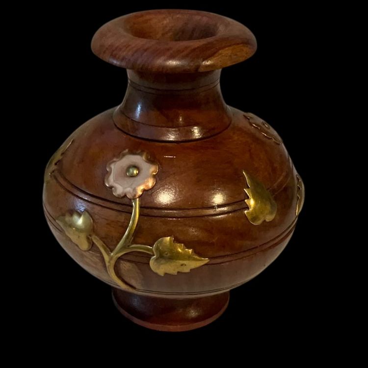 Wood Mixed Metal Vase 6.5”Tall