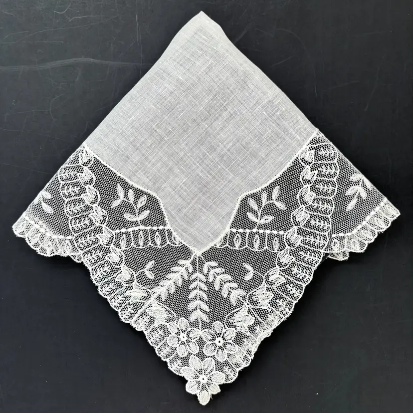 Embroidered Net Lace Wedding Handkerchief Antique Bride Victorian Cottage Vintage