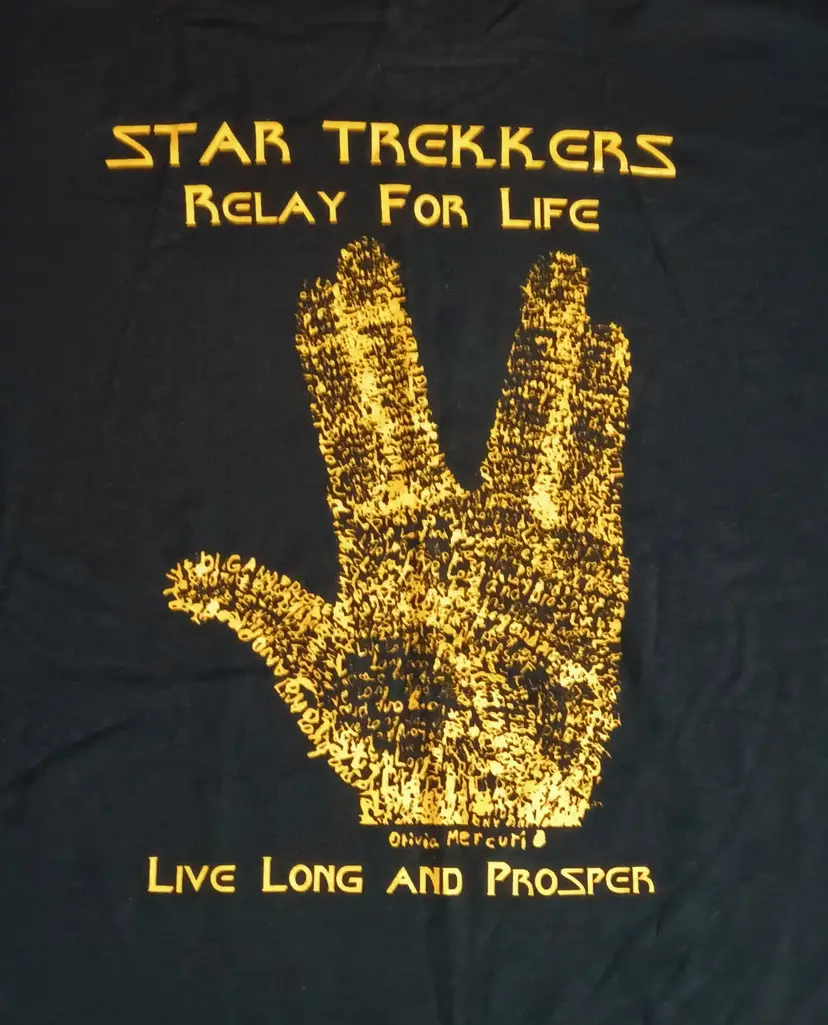 Star Trek Relay For Life Spock t-shirt NEW XL Hand made from Live Long Prosper