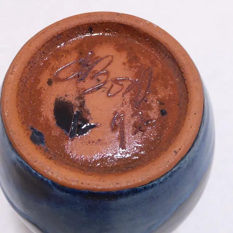 Two-tone Blue Studio Pottery Vase w/ applied handle