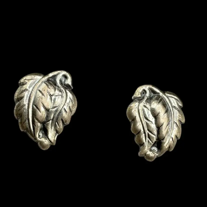 Sterling Screw Back Grape Leaf Earrings .75”