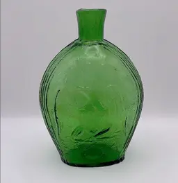 Clevenger Bros., Clayton, NJ, Green Glass Bottle with Eagle and Grapes, 7.75”