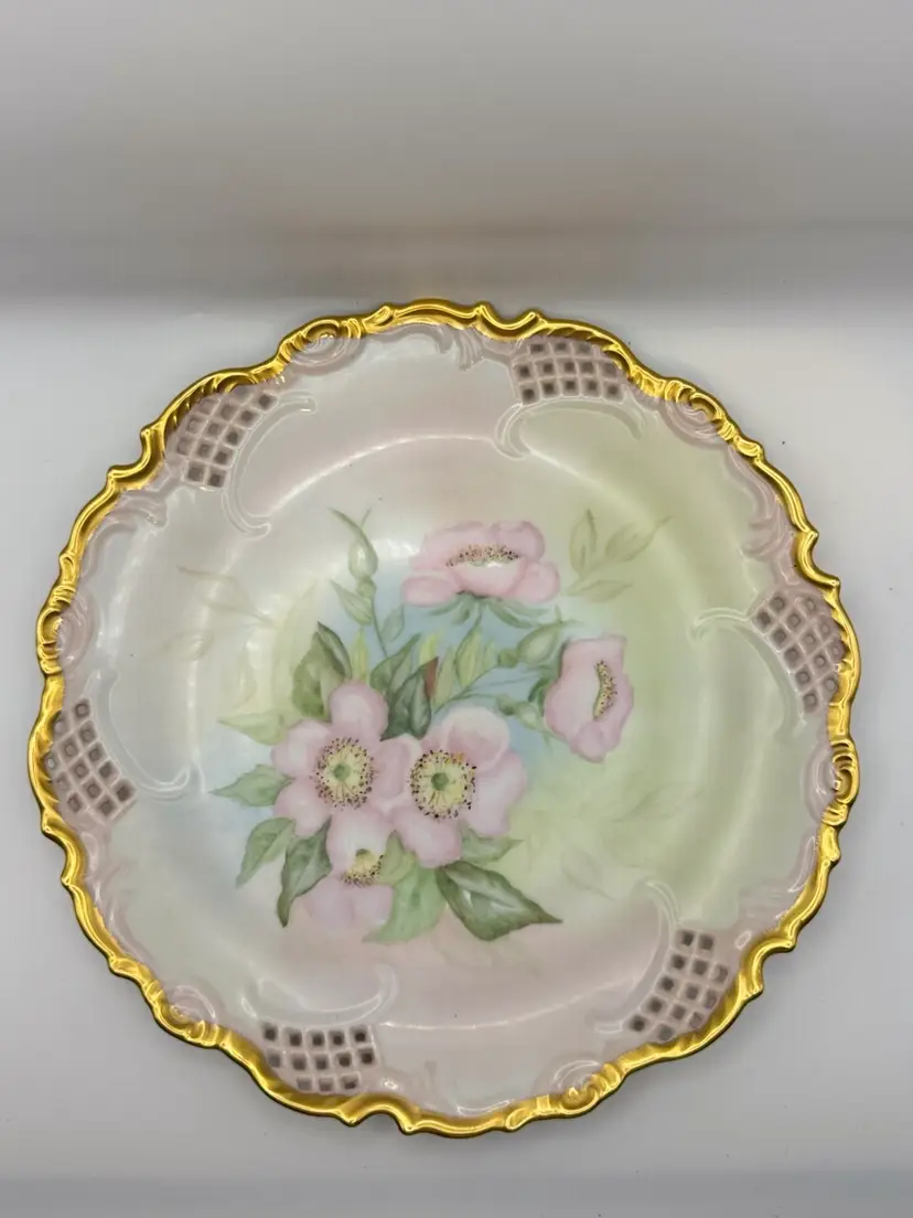 Vintage 1966 Hand Painted Reticulated Plate Signed