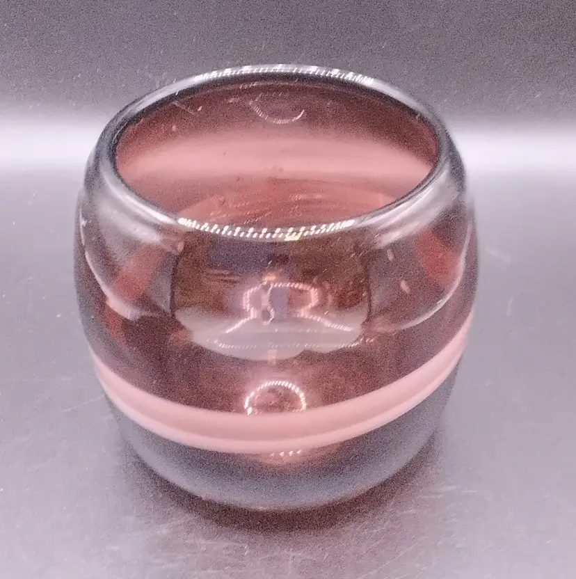 Handblown Amethyst Glass Votive with Pale Pink Band 3"X3"