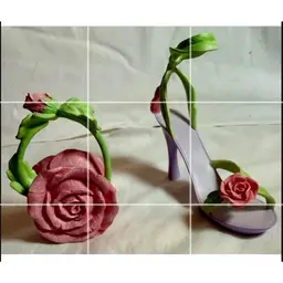 Miniature Vintage 90's Resin High Heel Shoe & Matching Purse Pink Rose Design Avon