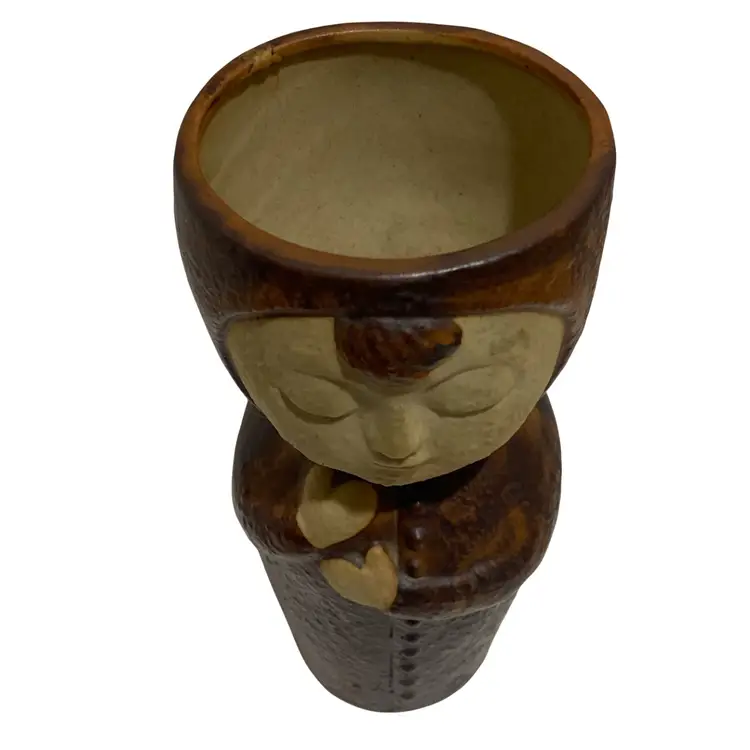 Vintage UCTCI Boy Child Face Art Pottery Vase Japan MCM 7” Tall