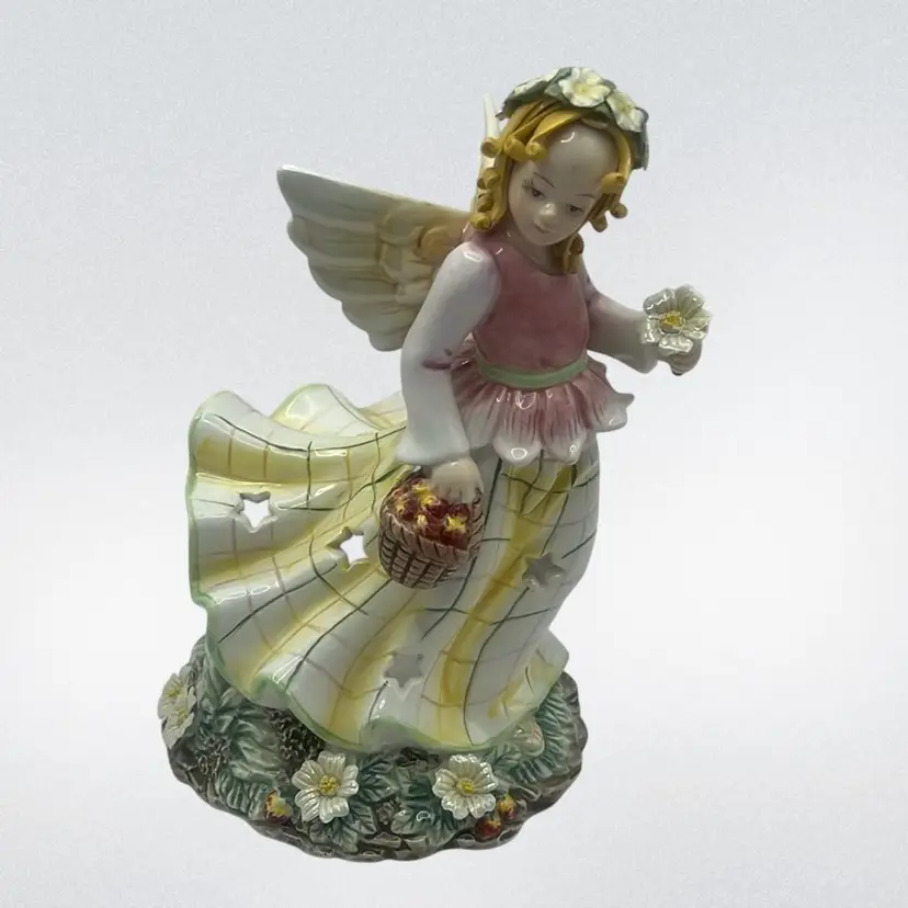 Vintage Wildflower Angel Candleholder Figurine, 7-1-2” Tall