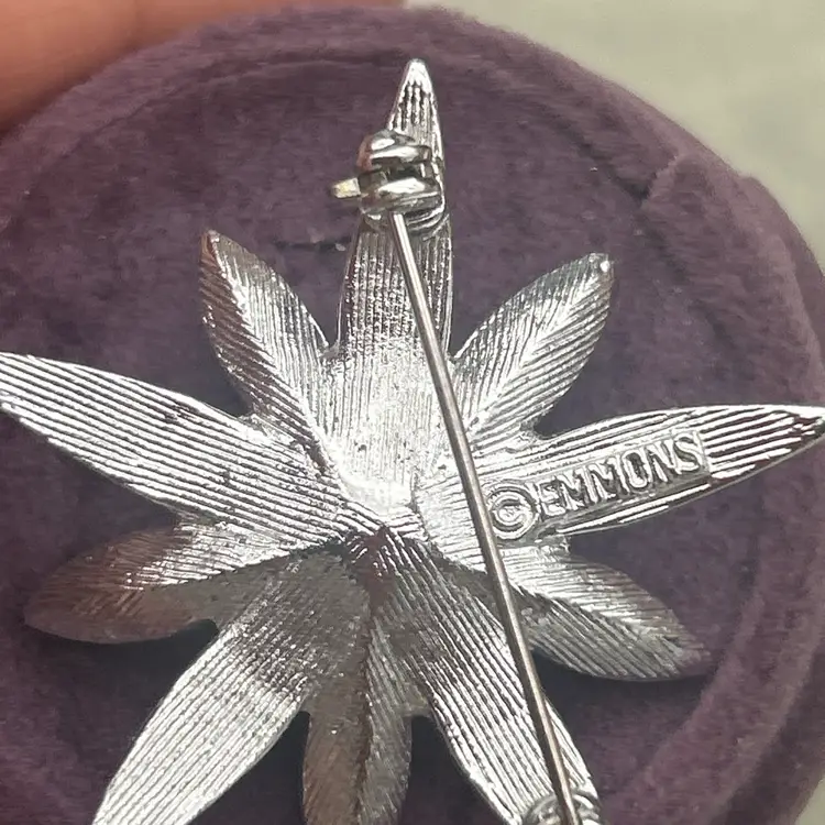 Vintage Emmons Starburst Brooch Faux Pearl Aurora Borealis Rhinestone Silver Tone Pin