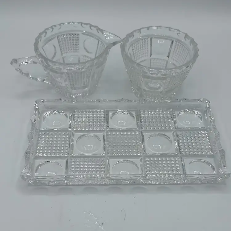 Three Piece Vintage Wexford Pattern Cream And Sugar Set