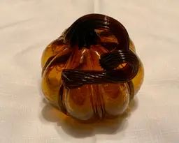 Pumpkin Hand Blown Art Crackle Glass Amber Brown Swirl Twisted Vine