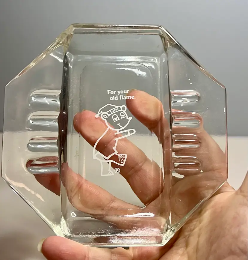 Vintage Travel Lodge Sleepy Bear Glass Ashtray Trinket Dish