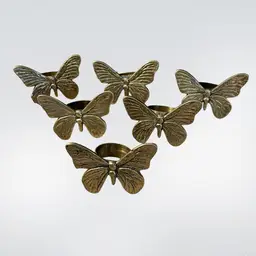 #02 Vintage Brass Butterfly Napkin Rings Set Of 6