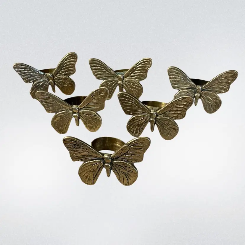 #01 Vintage Brass Butterfly Napkin Rings Set Of 6