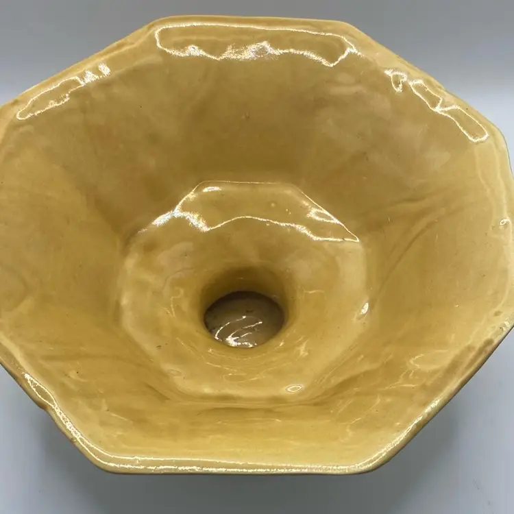 Vintage Yellow Octagonal Footed Pedestal Pottery Planter