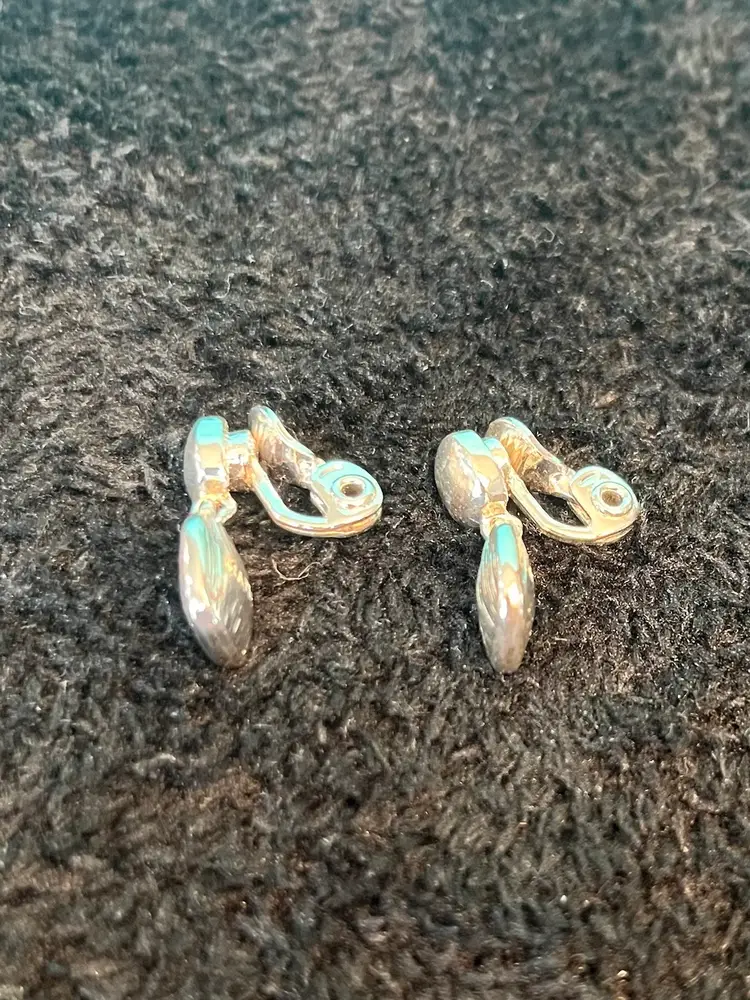 Napier Brushed Silver Tone Square Dangle Clip On  Earrings, Signed.