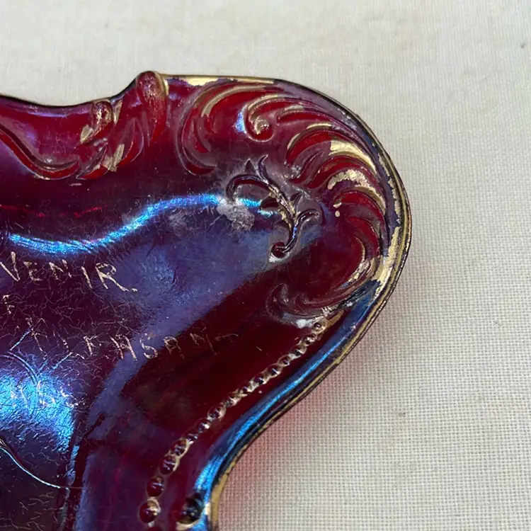Antique Souvenir Trinket Dish Red Glad Color