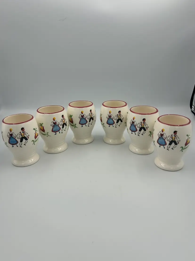 6 Vintage Ceramic Egg Cups Dancing Couple West Germany