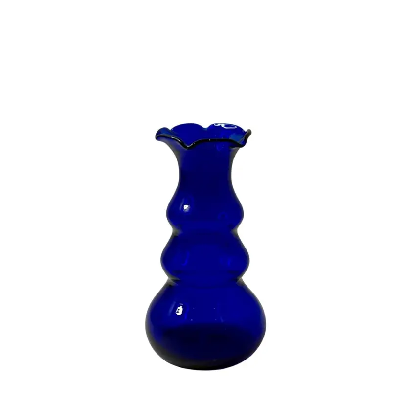 Cobalt Blue Blown Glass Bubble 4.5β T Vase Vintage