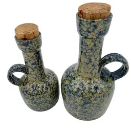Pair - Vintage Bitossi Handled Pottery Jugs/Vases w/Corks, Molten Glaze, Italy