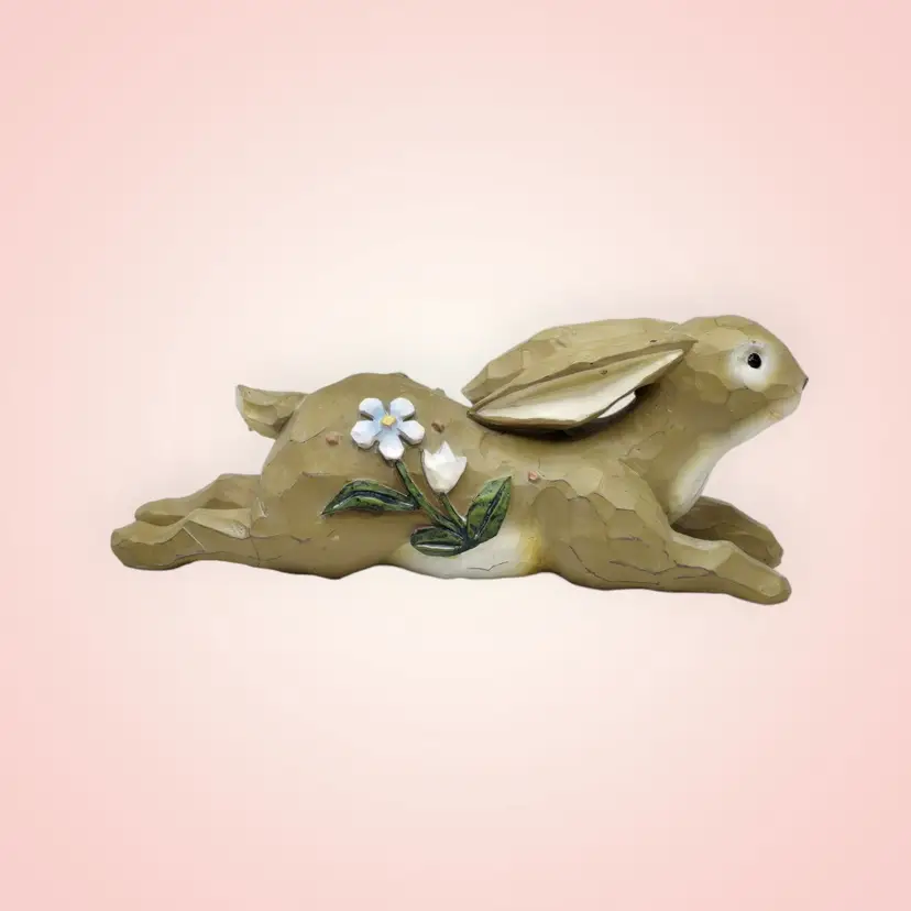 Ganz Resin Easter Bunny Rabbit Figurine With White Flowers EUC 6.5"