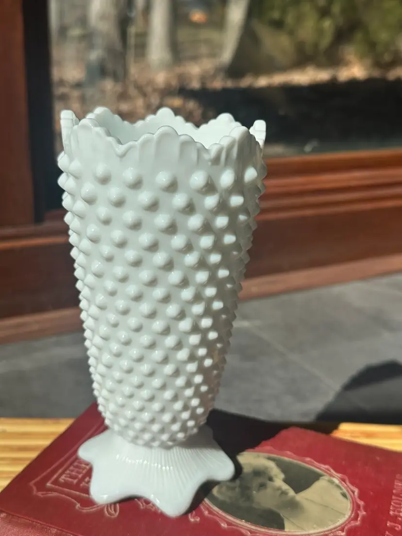 # 7 Fenton Milk Glass Hobnail Vase