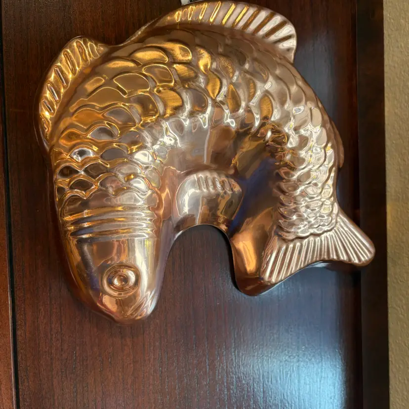 Vintage Copper Fish Mold Tin Lined Kitchen Wall Decor