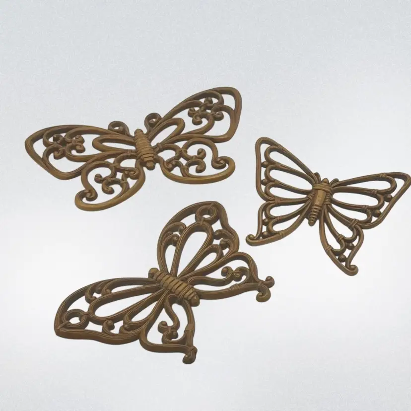 Butterfly Wall Decor Homco Brown Set of 3 | *read