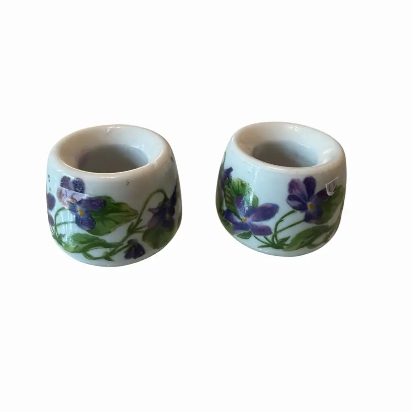 Funny Design W. Germany porcelain candleholders by Bavarian Village, distributed by Biedermann. Pair