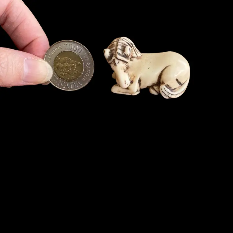 Vintage Horse Figure, Asian Hand Carved Resin Horse With Fine Details.  Miniature Pony Figurine Okimono Hand Embellished Happy Little Horse!