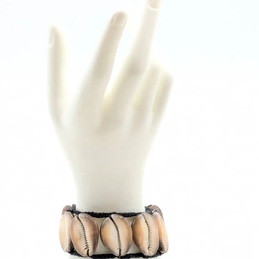 Cowrie Shell Black Corded Bracelet Beach Jewelry