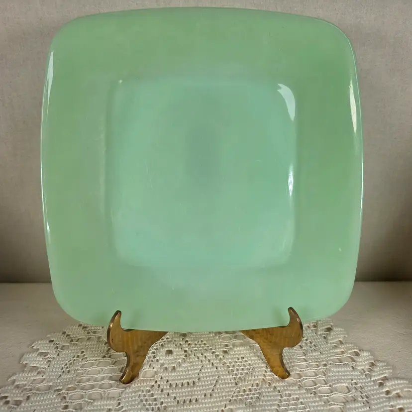 Jadeite Charm 8 3/8" Square Luncheon Plate - Vintage Jade Green Glass - Mid-Century Modern Design