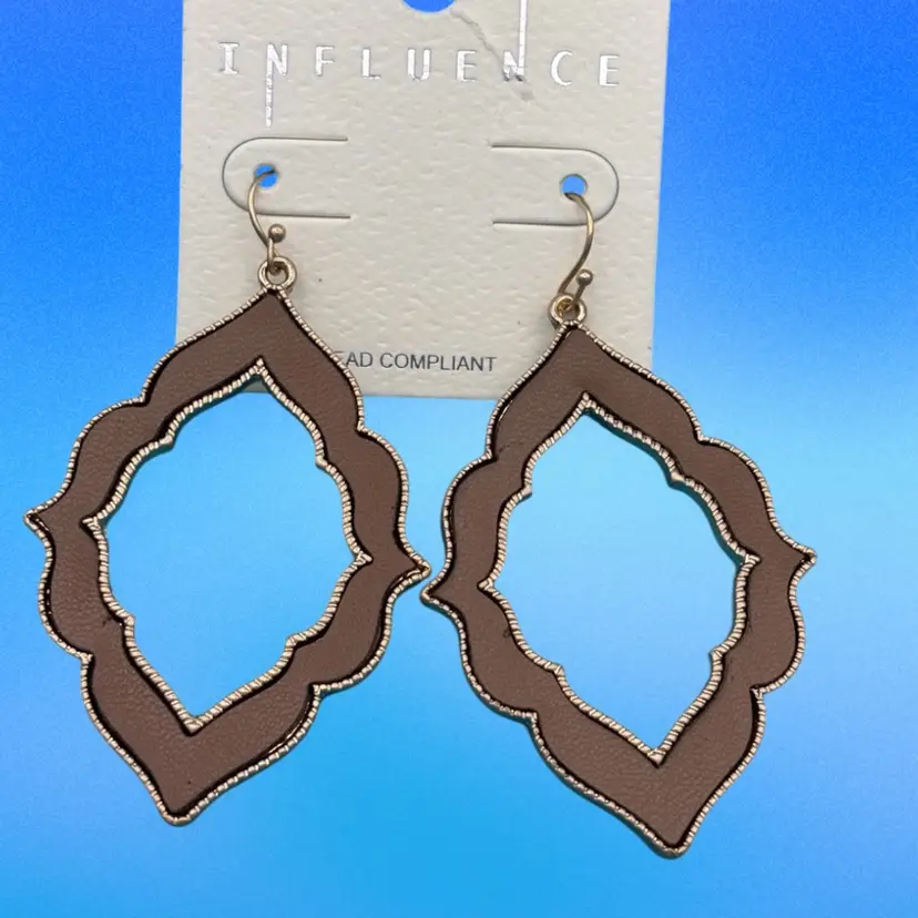 Influence Moroccan-Style Faux Leather Cutout Dangle Earrings – Brown & Gold-Tone – NWT