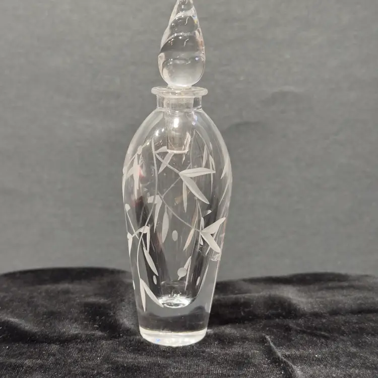 #1409 Vintage Lenox Clear Etched Glass Perfume Bottle With Twisted Stopper Dauber
