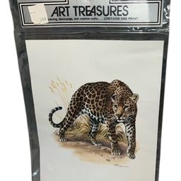 1972 Art Treasures Leopard Art Print West Germany Signed 9” x 7”