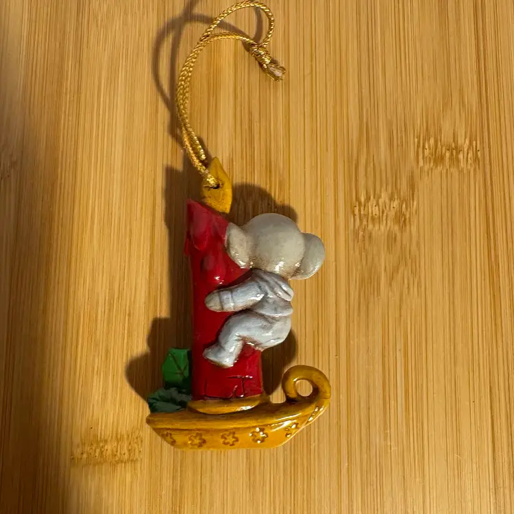 Vintage Mouse On Candlestick Ceramic Handpainted Christmas Holiday Ornament