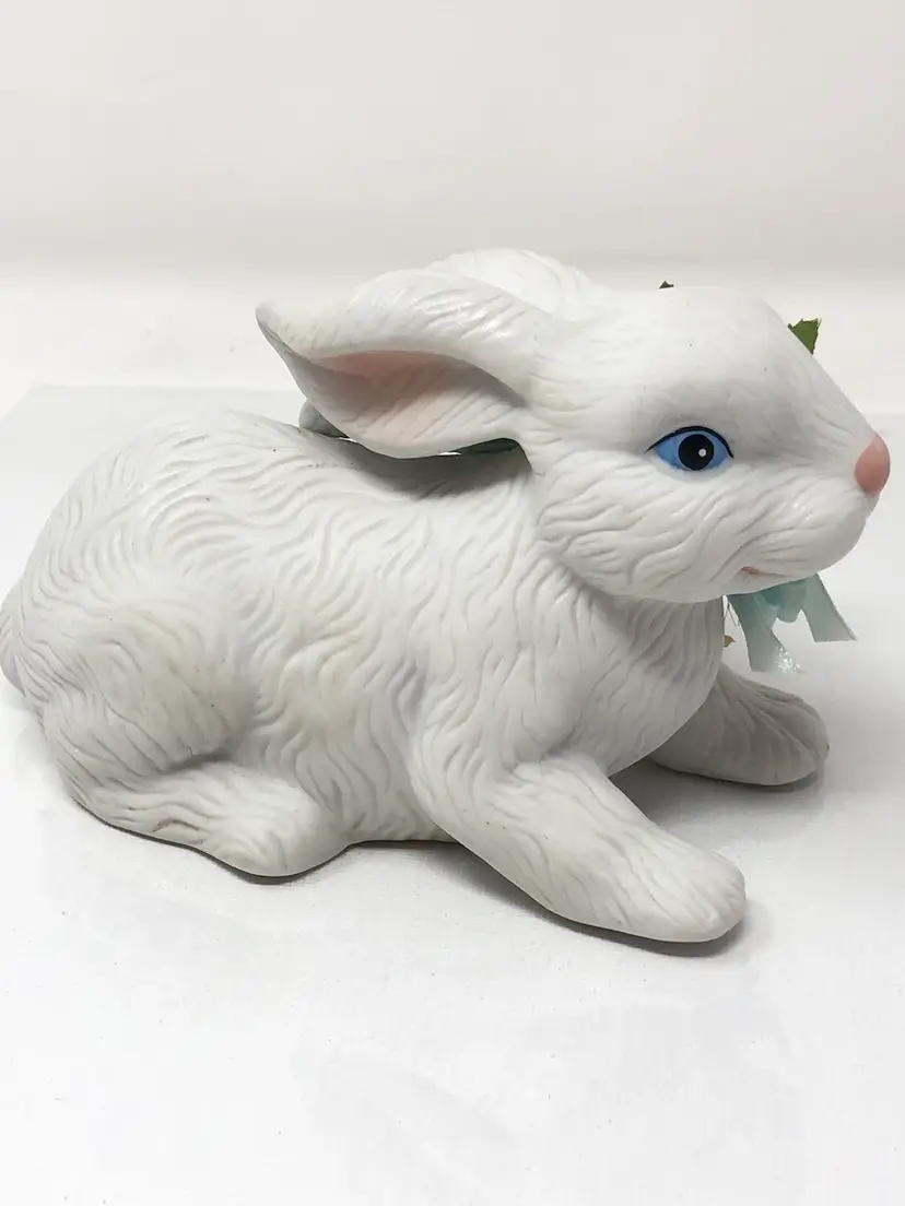 Smiling White Rabbit with Floral Accent