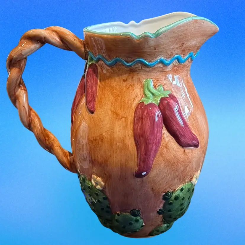 Southwestern Lotus Cactus & Hot Pepper 2 Quart Pitcher -1995