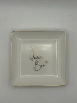 Ceramic Square ‘Queen Bee’ Trinket Dish Gold Trim 3” X 3”