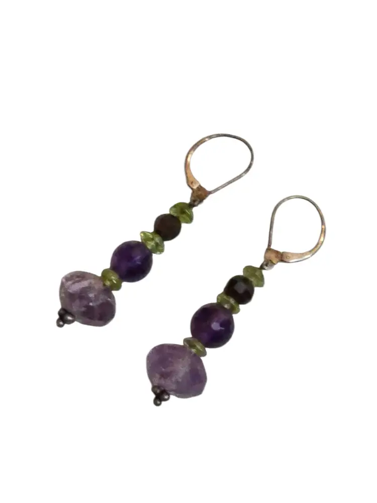 Vintage Glass Crystal Amethyst Pierced Earrings (A9471)