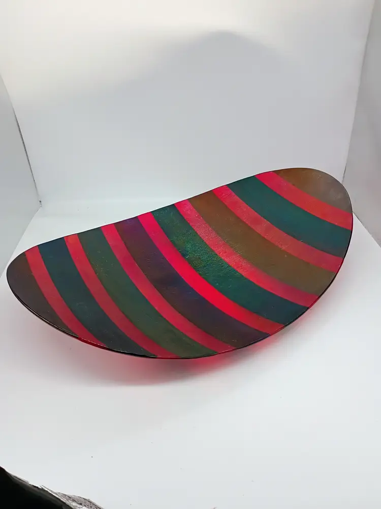 Studio K Kathleen Ash 1996 Fused Iridescent Dichroic Centerpiece Bowl 21"Long