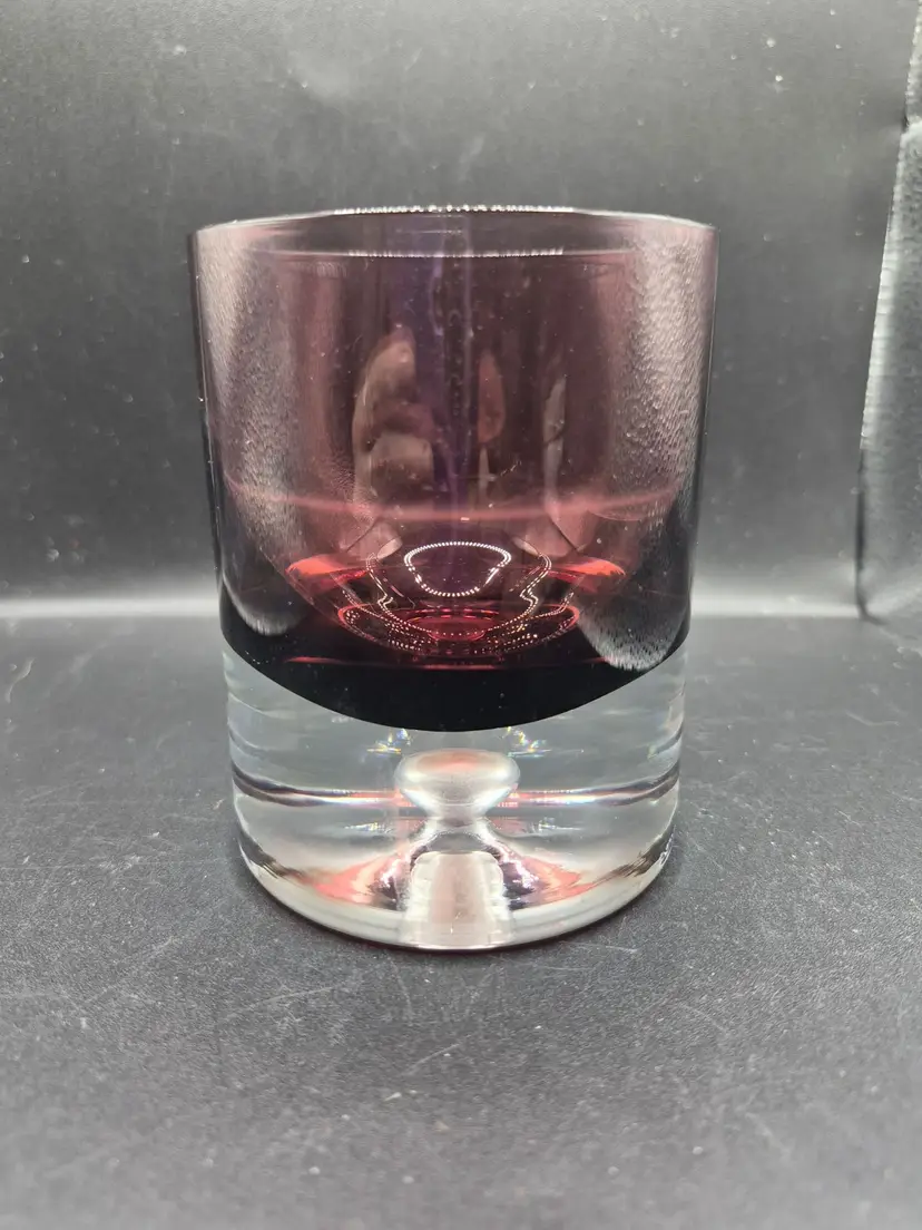 Vtg Block Crystal Poland Amethyst Purple Bubble Glass Tumbler 4.5" Handcrafted