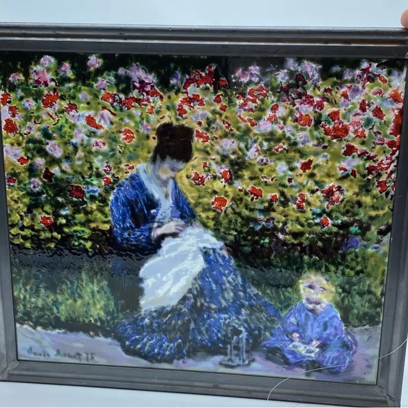 #1207 MFA Boston stained glass reproduction of Claude Monet's "Camille Monet and a Child in the Garden at Argenteuil."