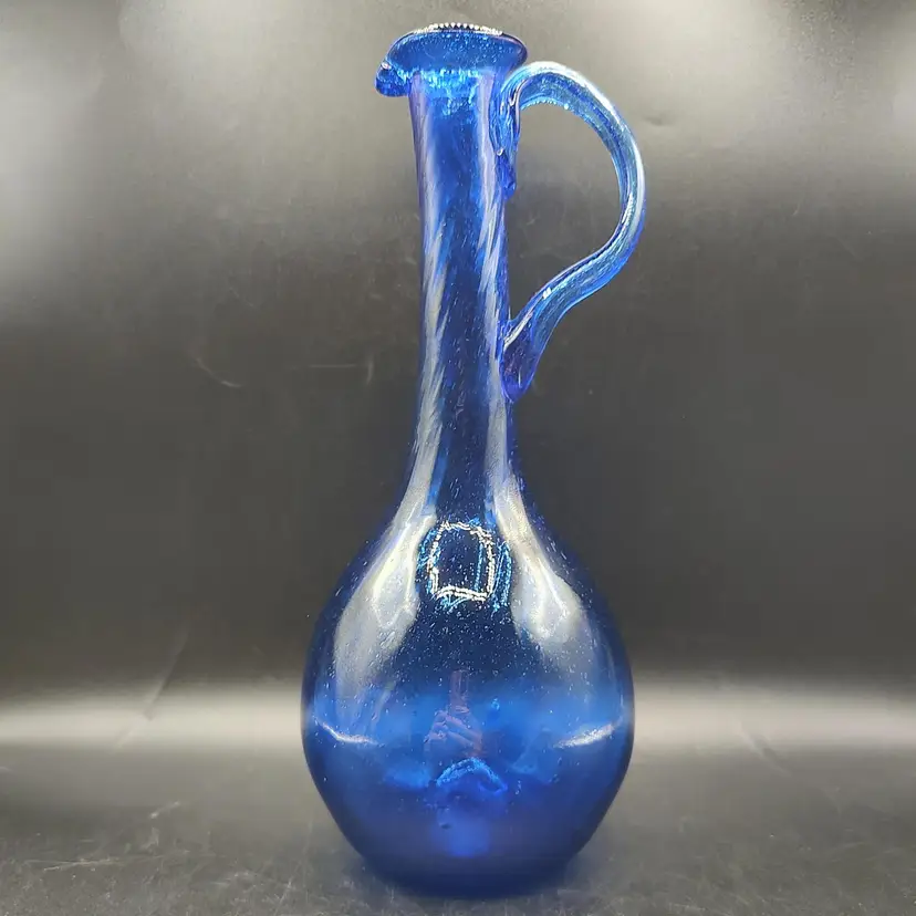 Vtg Cobalt Blue Hand Blown Glass Cruet