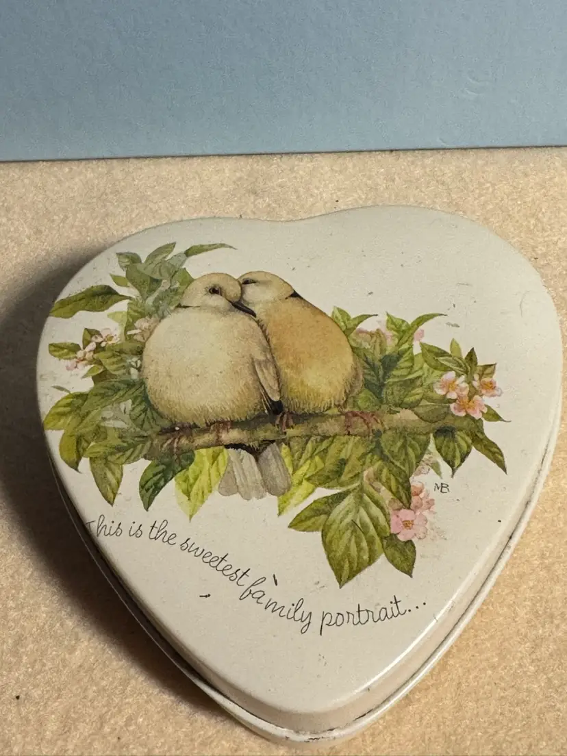 Vintage Marjolein Bastin Heart Tin With Dried Bird Eggs Inside